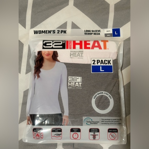 32 Degrees Ladies' Heat Long Sleeve Scoop Neck Tee, 2-pack/ Various Sizes (NWT) - Picture 3 of 9